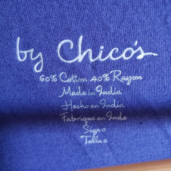 Chico's Eastern Splice Hollis High-Low Tee Blue Size Small Artsy Beaded Sequins - Picture 2 of 8